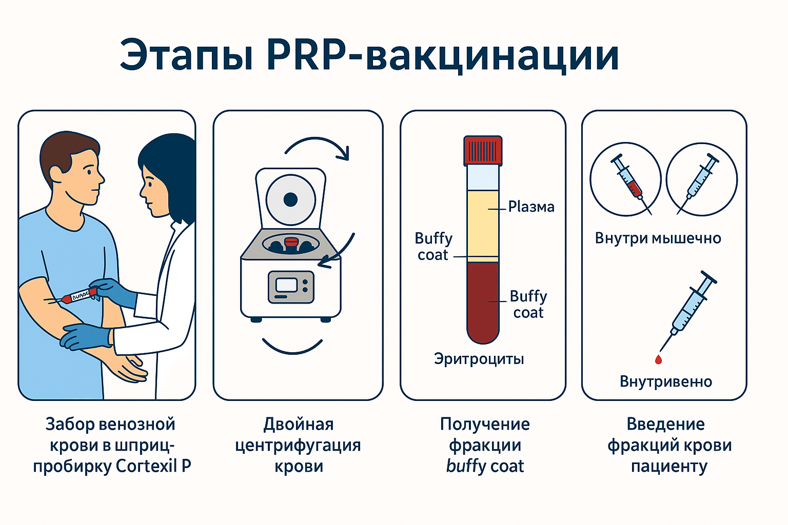Инфографика этапов PRP-терапии