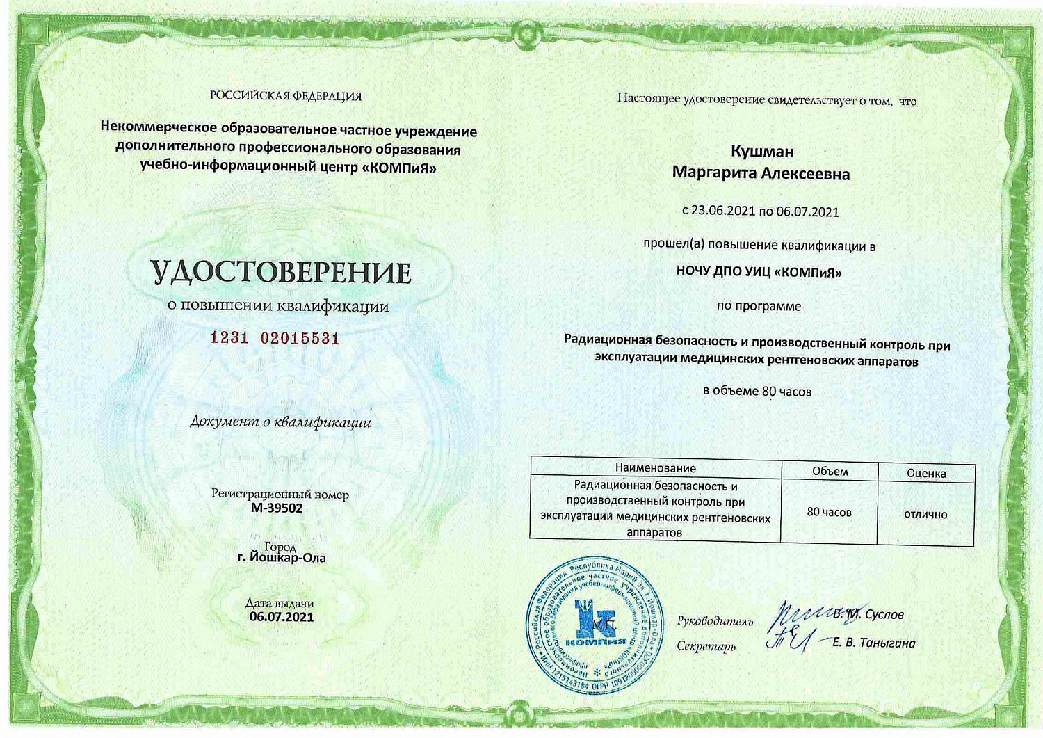 Кушман Маргарита Алексеевна